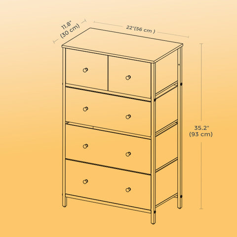 Rootz Chest of Drawers - Dresser - Storage Cabinet - Child-Friendly - 56cm x 30cm x 89.3cm