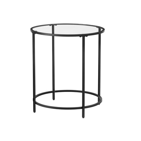 Rootz Round Side Table - Black End Table - Glass Accent Table - Tempered Glass - 50cm x 55cm
