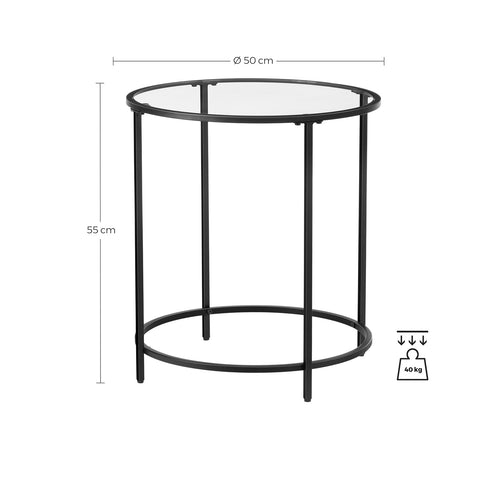 Rootz Round Side Table - Black End Table - Glass Accent Table - Tempered Glass - 50cm x 55cm