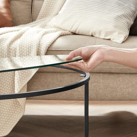 Rootz Black Steel Tempered Glass Side Table - Outdoor Table - Patio Table - Sturdy Construction - Easy Assembly - 84cm x 45.5cm (Ø x H)