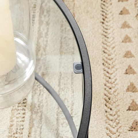 Rootz Black Steel Tempered Glass Side Table - Outdoor Table - Patio Table - Sturdy Construction - Easy Assembly - 84cm x 45.5cm (Ø x H)