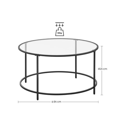 Rootz Black Steel Tempered Glass Side Table - Outdoor Table - Patio Table - Sturdy Construction - Easy Assembly - 84cm x 45.5cm (Ø x H)