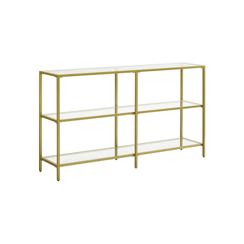 Rootz 3 Tier Console Table - Entryway Table - Hallway Table - Elegant Design - 130cm x 30cm x 73cm Gold Steel & Tempered Glass