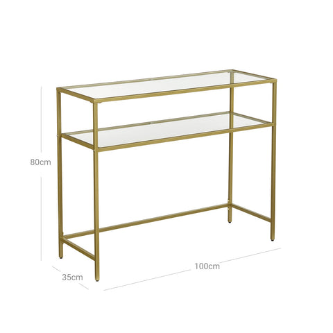 Rootz Gold consoletafel - Ingangstafel van metaalglas - Sofatafel - Maximaal draagvermogen 20 kg - 100 cm x 35 cm x 80 cm