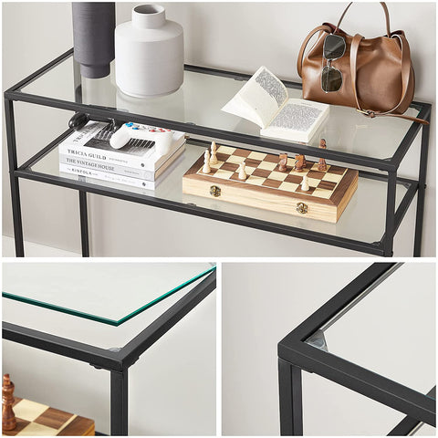 Rootz consoletafel van zwart metaal glas - inkomtafel - salontafel - stevige constructie - ruime planken - modern design - 100 cm x 35 cm x 80 cm