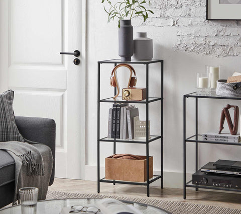 Rootz 4 Tier Standing Shelf - Display Shelf - Storage Rack - Tempered Glass - 40 x 30 x 95 cm