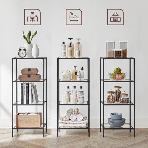 Rootz 4 Tier Standing Shelf - Display Shelf - Storage Rack - Tempered Glass - 40 x 30 x 95 cm