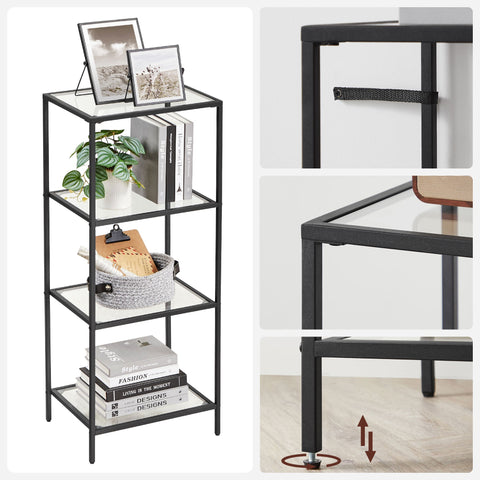 Rootz 4 Tier Standing Shelf - Display Shelf - Storage Rack - Tempered Glass - 40 x 30 x 95 cm
