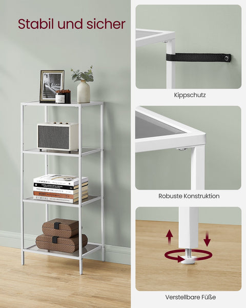 Rootz Metal and Glass Shelf - Display Stand - Storage Rack - Sleek Design - Sturdy Construction - Easy Assembly - 30cm x 40cm x 95cm