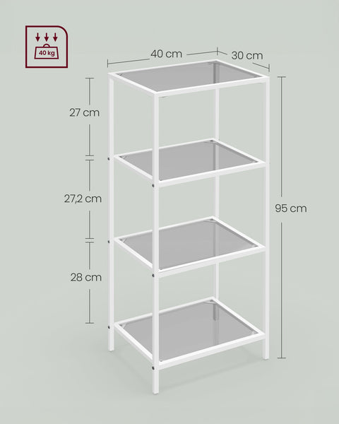 Rootz Metal and Glass Shelf - Display Stand - Storage Rack - Sleek Design - Sturdy Construction - Easy Assembly - 30cm x 40cm x 95cm