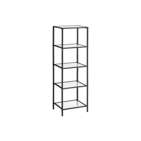 Rootz 5 Shelf Unit - Storage Rack - Display Shelf - Easy Assembly - 30cm x 40cm x 124.5cm - Transparent - Black