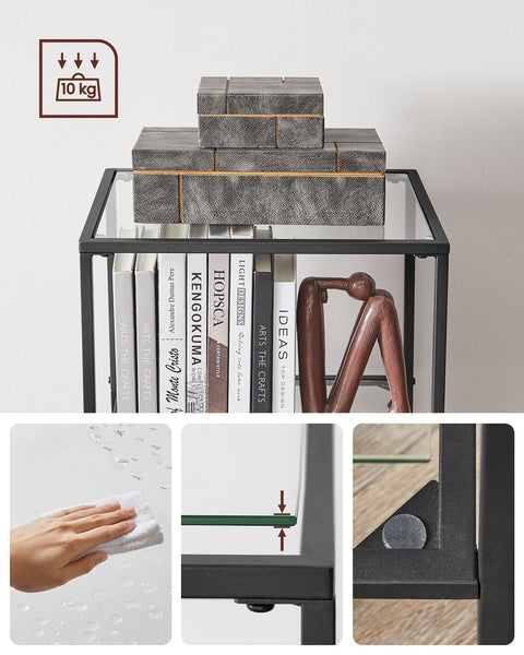 Rootz Metal and Glass Shelf - Display Stand - Storage Rack - Transparent Ink Black - Sturdy Construction - Easy Assembly - Space-saving Design - 30cm x 40cm x 124.5cm