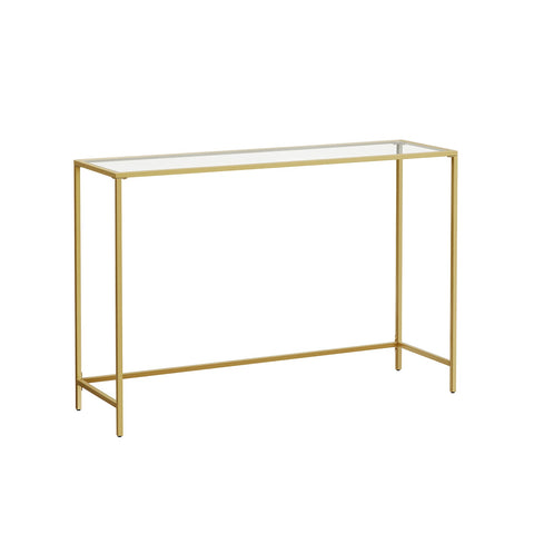 Rootz Gold-Colored Transparent Glass Console Table - Steel Frame - Entryway Table - Sofa Table - Sturdy Construction - Easy Assembly - 35cm x 120cm x 80cm