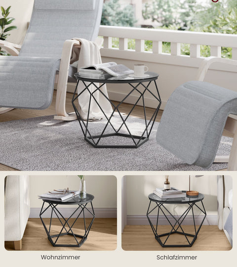 Rootz 2 Piece Living Room Table Set - Modern Coffee Table - Stylish Side Tables - Tempered Glass & Steel - 50cm Ø x 40cm H & 40cm Ø x 36cm H