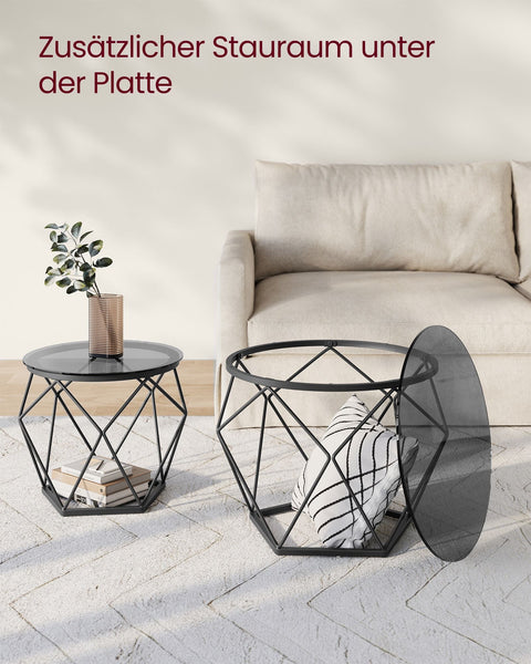 Rootz 2 Piece Set Side Tables - End Tables - Tempered Glass Steel - Lightweight - Easy Assembly - Modern Design - 50cm x 40cm x 40cm & 40cm x 36cm x 36cm