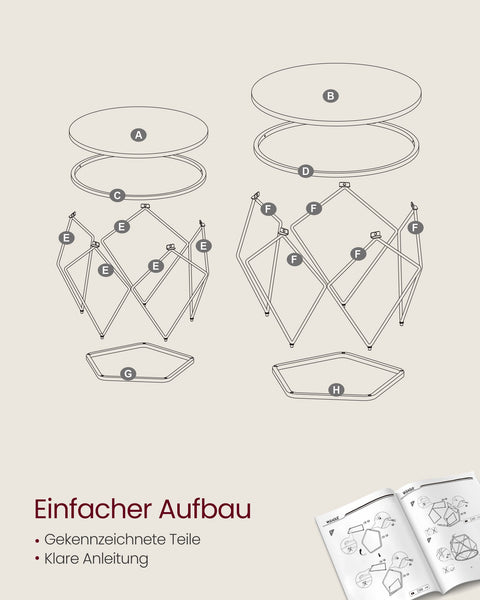 Rootz 2 Piece Living Room Table Set - Modern Coffee Table - Stylish Side Tables - Tempered Glass & Steel - 50cm Ø x 40cm H & 40cm Ø x 36cm H