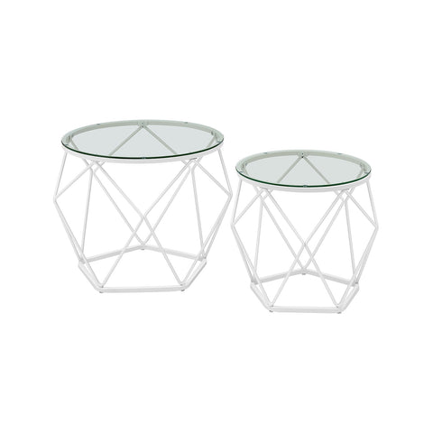 Rootz 2 Piece Set Side Tables - End Tables - Tempered Glass Steel Tables - Lightweight Durable Design - Modern Home Decor - 50cm x 40cm x 40cm & 40cm x 36cm x 36cm