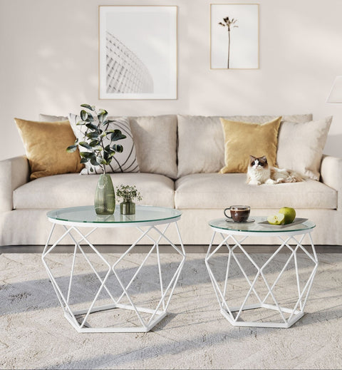 Rootz 2-Piece Set Living Room Tables - Coffee Tables - Glass Tables - Tempered Glass - 50cm x 40cm & 40cm x 36cm