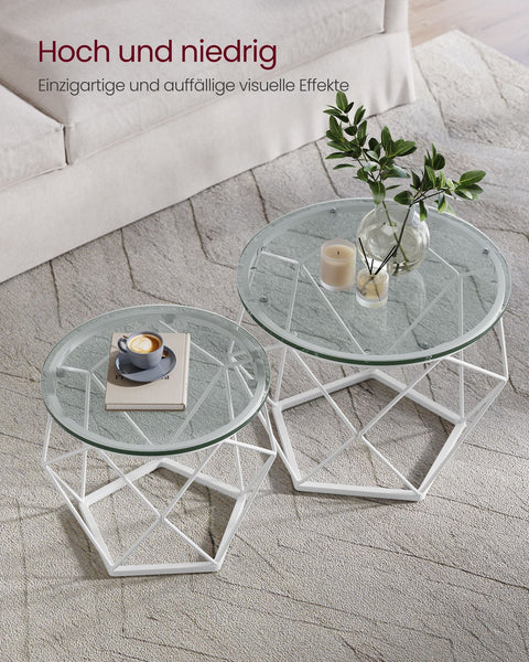 Rootz 2-Piece Set Living Room Tables - Coffee Tables - Glass Tables - Tempered Glass - 50cm x 40cm & 40cm x 36cm