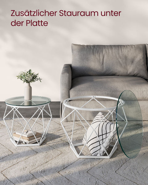 Rootz 2-Piece Set Living Room Tables - Coffee Tables - Glass Tables - Tempered Glass - 50cm x 40cm & 40cm x 36cm
