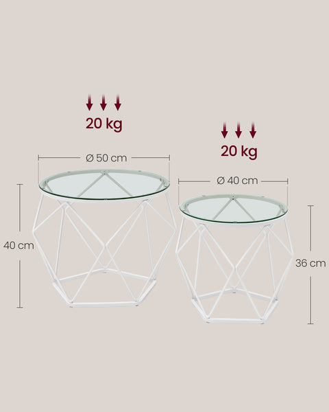 Rootz 2-Piece Set Living Room Tables - Coffee Tables - Glass Tables - Tempered Glass - 50cm x 40cm & 40cm x 36cm