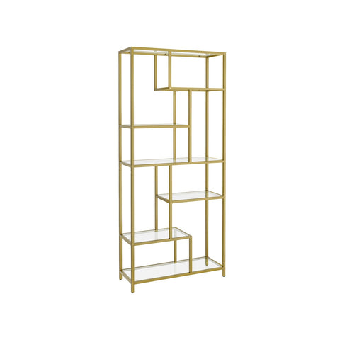 Rootz 6 Shelf Bookcase - Display Shelf - Storage Unit - Tempered Glass - 30cm x 80cm x 180cm