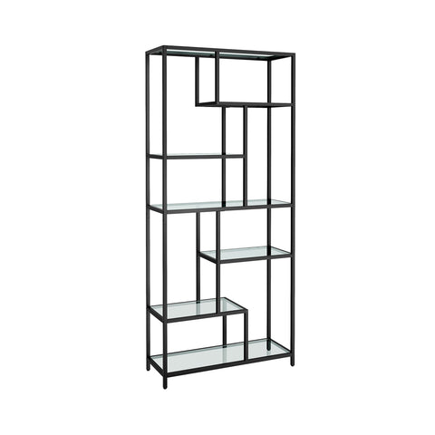 Rootz Black Glass Steel Stand Shelf - Display Rack - Tempered Glass Shelves - Sturdy Steel Frame - 30cm x 80cm x 180cm