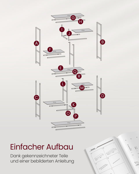 Rootz Black Glass Steel Stand Shelf - Display Rack - Tempered Glass Shelves - Sturdy Steel Frame - 30cm x 80cm x 180cm