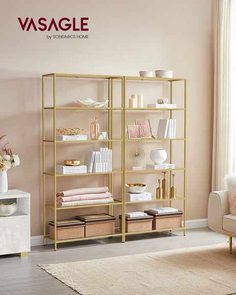 Rootz Gold Metal and Glass Shelf - Display Stand - Storage Rack - Stylish Design - Sturdy Construction - Easy Assembly - 30cm x 80cm x 177.3cm