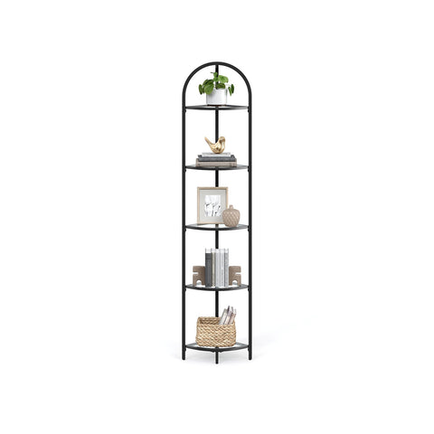 Rootz Classic Black Corner Shelf - Steel Glass Display Stand - Tempered Glass Shelving - Space Saving - Easy Assembly - Modern Design - 28cm x 28cm x 158cm