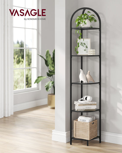Rootz Classic Black Corner Shelf - Steel Glass Display Stand - Tempered Glass Shelving - Space Saving - Easy Assembly - Modern Design - 28cm x 28cm x 158cm