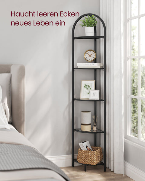 Rootz Classic Black Corner Shelf - Steel Glass Display Stand - Tempered Glass Shelving - Space Saving - Easy Assembly - Modern Design - 28cm x 28cm x 158cm