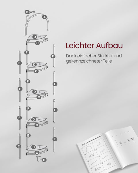 Rootz Classic Black Corner Shelf - Steel Glass Display Stand - Tempered Glass Shelving - Space Saving - Easy Assembly - Modern Design - 28cm x 28cm x 158cm