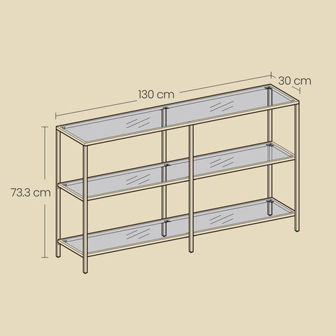 Rootz Console Table - Entryway Table - Hallway Table - Steel & Glass - Stability & Safety Features - 130 x 30 x 73 cm