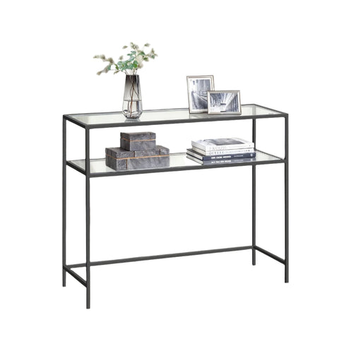 Rootz Console Table - Entrance Table - Sofa Table - Stylish & Durable - Black Metal & Glass - 100cm x 35cm x 80cm