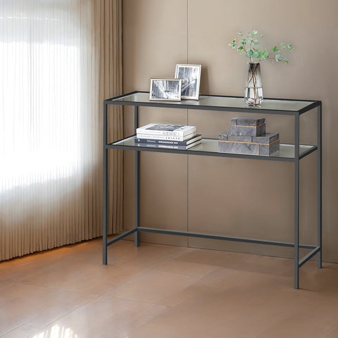 Rootz Console Table - Entrance Table - Sofa Table - Stylish & Durable - Black Metal & Glass - 100cm x 35cm x 80cm