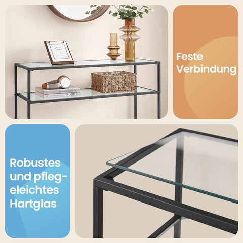 Rootz Console Table - Entrance Table - Sofa Table - Stylish & Durable - Black Metal & Glass - 100cm x 35cm x 80cm