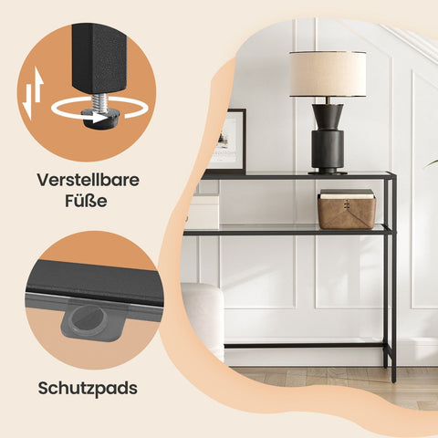 Rootz Console Table - Entrance Table - Sofa Table - Stylish & Durable - Black Metal & Glass - 100cm x 35cm x 80cm
