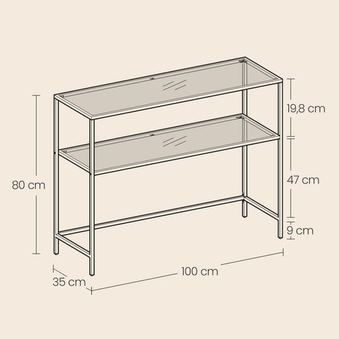 Rootz Console Table - Entrance Table - Sofa Table - Stylish & Durable - Black Metal & Glass - 100cm x 35cm x 80cm