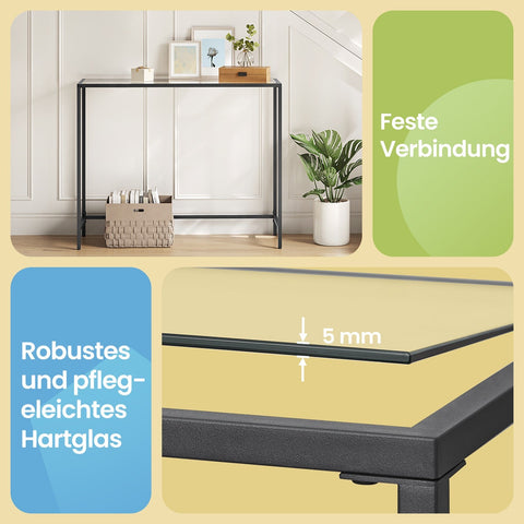 Rootz Console Table - Sofatic - Side Table - Durable Metal & Glass - 100cm x 35cm x 80cm