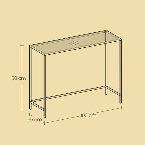 Rootz Console Table - Sofatic - Side Table - Durable Metal & Glass - 100cm x 35cm x 80cm
