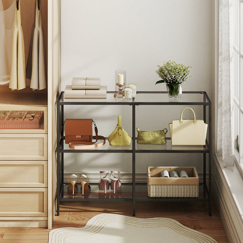 Rootz Black Console Table - Entryway Table - Hallway Table - Sleek Steel & Glass Design - 100cm x 30cm x 73cm