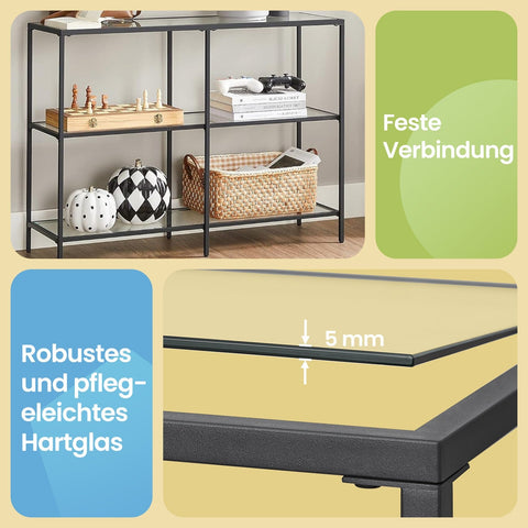 Rootz Black Console Table - Entryway Table - Hallway Table - Sleek Steel & Glass Design - 100cm x 30cm x 73cm