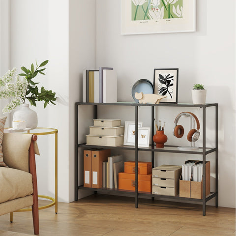 Rootz Black Console Table - Entryway Table - Hallway Table - Sleek Steel & Glass Design - 100cm x 30cm x 73cm