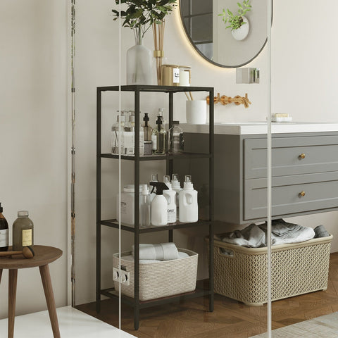 Rootz 4 Steady Shelf Bathroom Shelf - Glass Shelf - Storage Rack - Durable Glass & Metal - 40cm x 30cm x 95cm