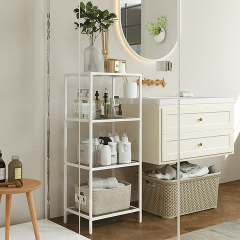 Rootz 4-Tier Bathroom Shelf - Sturdy Glass Shelving - Metal Frame - 40kg Capacity - Space Saver - 30x40x95cm