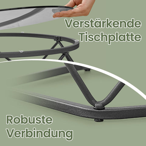 Rootz 2 Piece Set Coffee Table - Living Room Table - Round Side Tables - Hard Glass & Steel - 50cm x 40cm & 40cm x 36cm