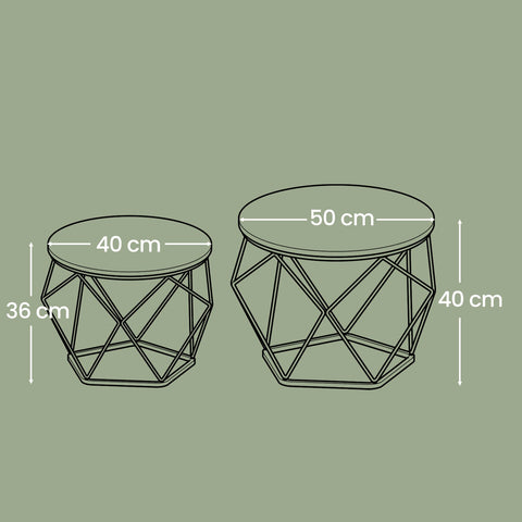 Rootz 2 Piece Set Coffee Table - Living Room Table - Round Side Tables - Hard Glass & Steel - 50cm x 40cm & 40cm x 36cm