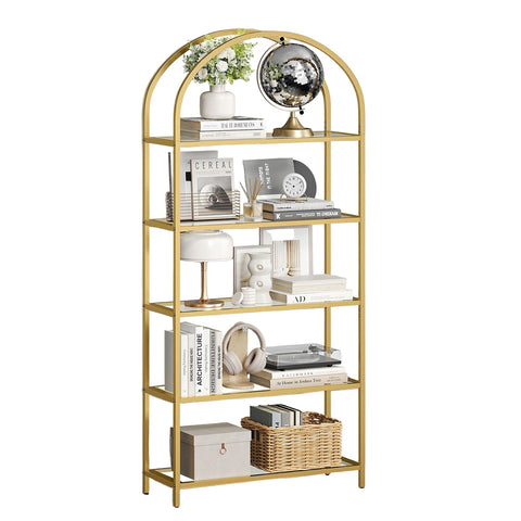 Rootz Gold Transparent Glass Shelf - Display Rack - Storage Organizer - Durable Hard Glass - 30.2cm x 83cm x 183.5cm