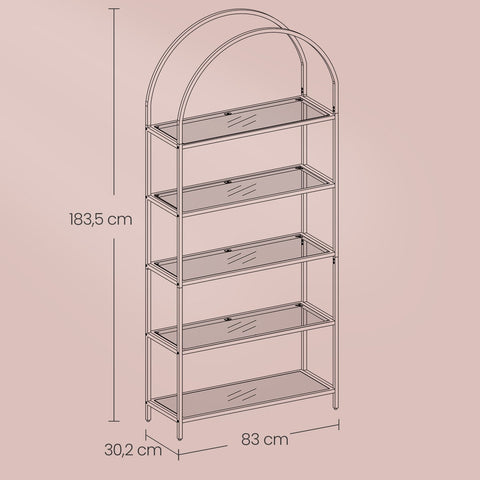 Rootz Gold Transparent Glass Shelf - Display Rack - Storage Organizer - Durable Hard Glass - 30.2cm x 83cm x 183.5cm